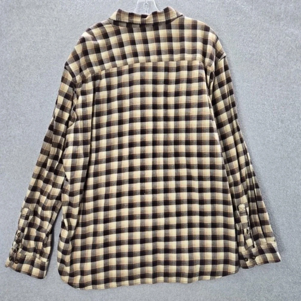 Carhartt Men Button Up Shirt 2XL Beige Plaid Flannel Relaxed‎ Fit Rugged Flex